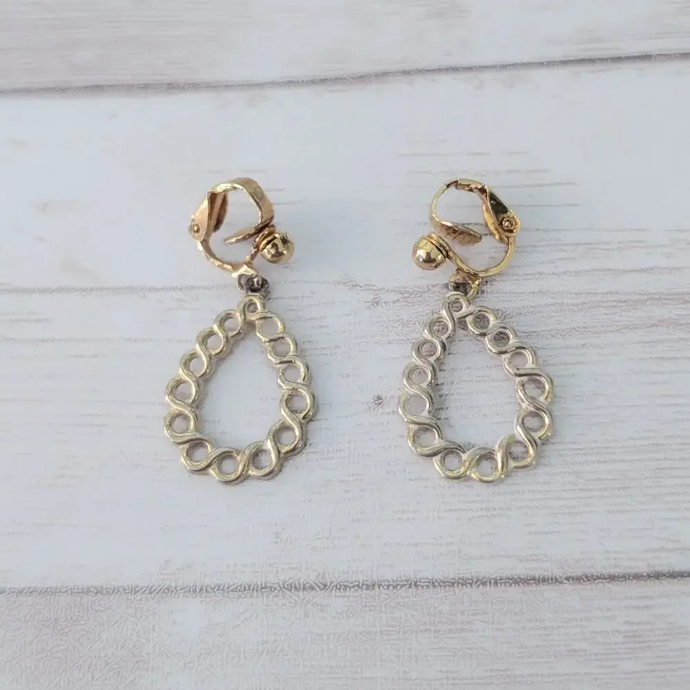 Vintage Clip On Earrings Gold Tone Dangle - Condition Issues